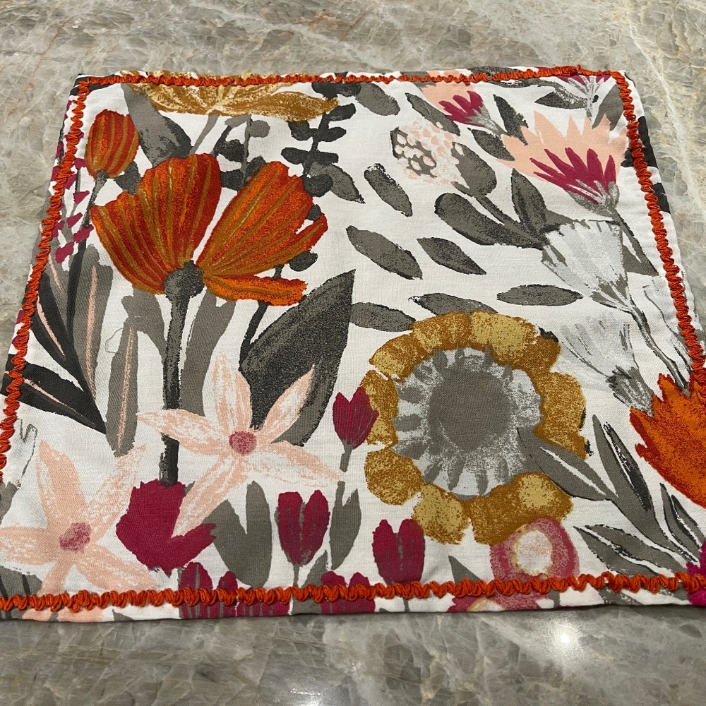 Set of 8 Cloth Modern Floral Napkins, New, 12.25",West Elm Fabric